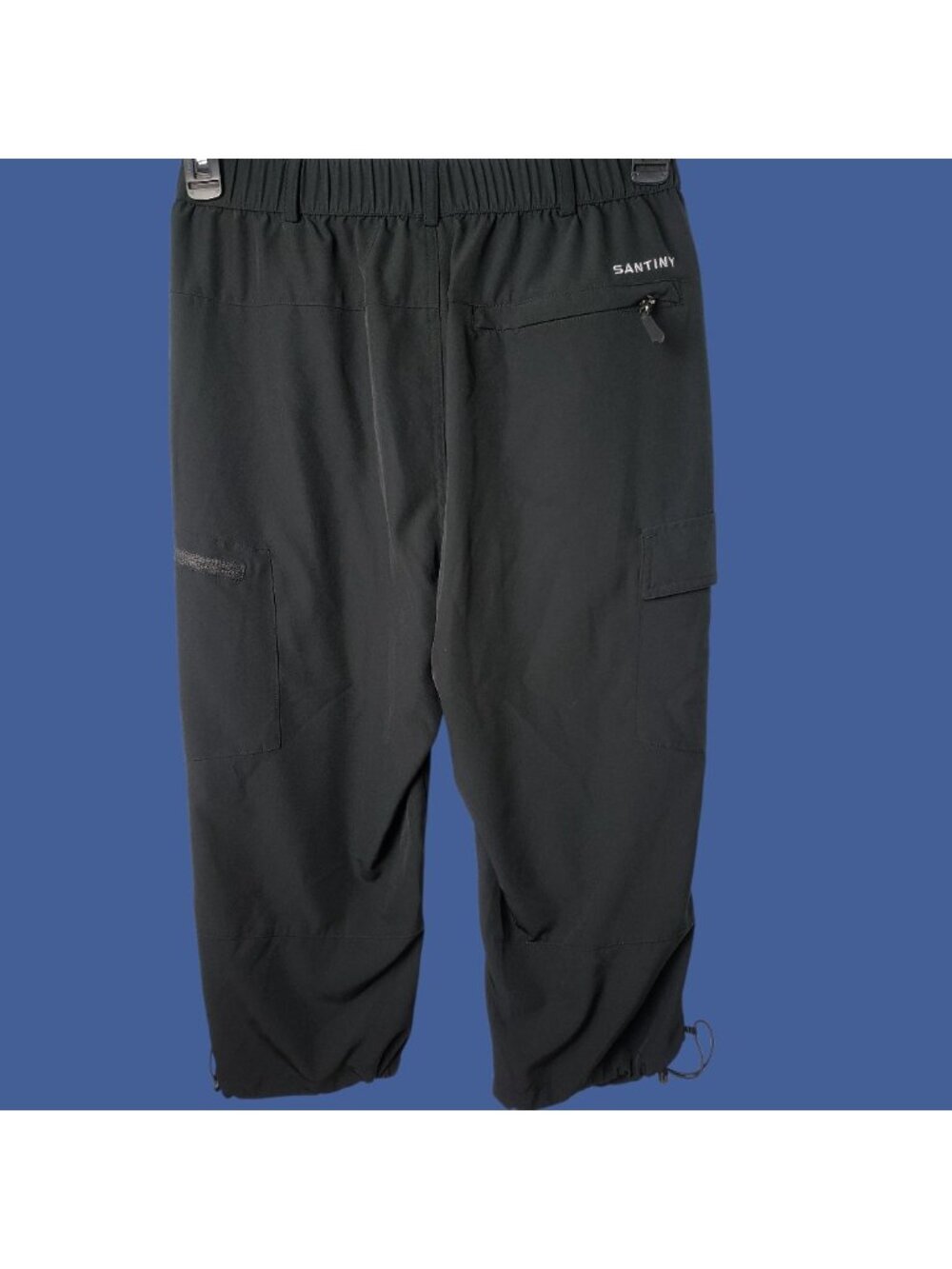Santiny Womens Cropped Cargo Pants W/Elastic Waist & Adjustable Hem Black Small - Picture 3 of 15